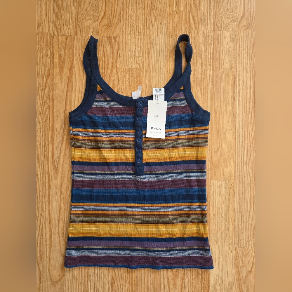 RVCA Women's Tank Top - Blue and Yellow Stripes